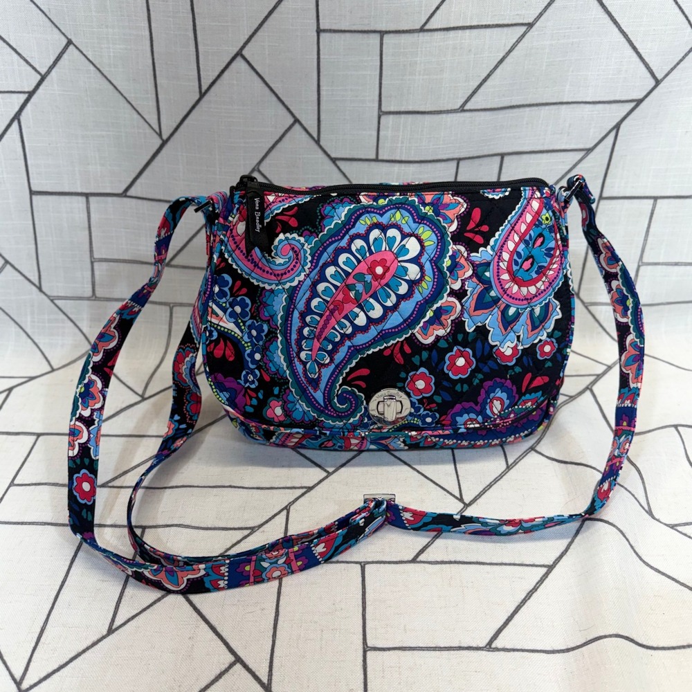 Vera Bradley Crossbody Bag Small Midnight Blues Paisley Quilted Cotton Turnlock